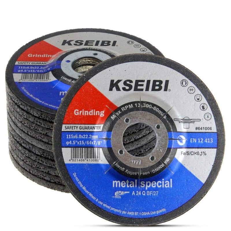 KSEIBI 651006 Grinding Wheels 10-Pack, Aluminum Oxide Discs for Metal & Stainless Steel, 4-1/2" x 1/4" x 7/8", Aggressive Grinding for Angle Grinders, Depressed Center Design - Image 1